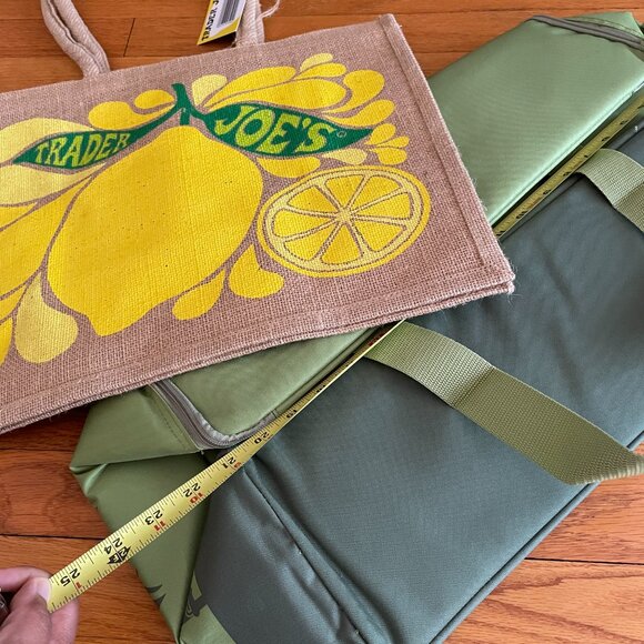 Trader Joes Lemon Lime Burlap Tote & XL Picnic Storage Insulated Cooler Bag TJs - Picture 13 of 15